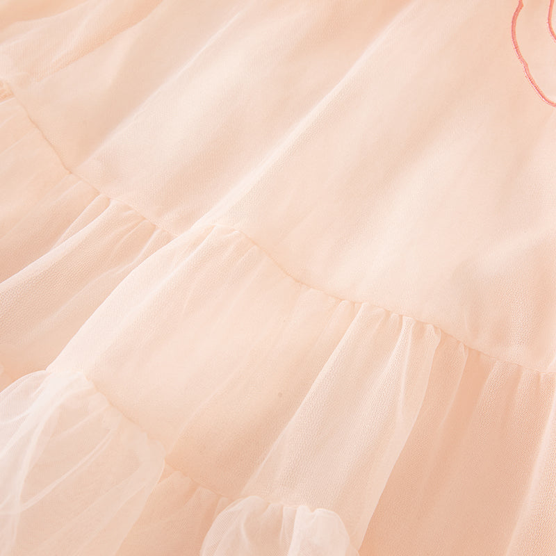 فستان شبكي لصيف بنات الأطفال باللون البرتقالي الوردي