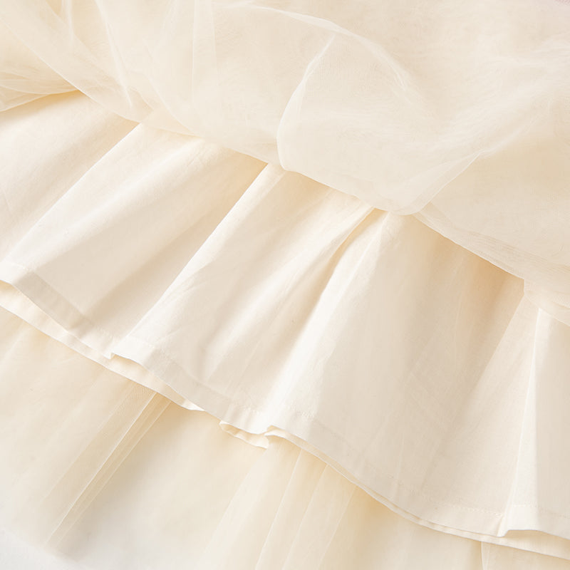 فستان شبكي بناتي لصيف بتصميم طائر البجعة الوردي مع طبعة