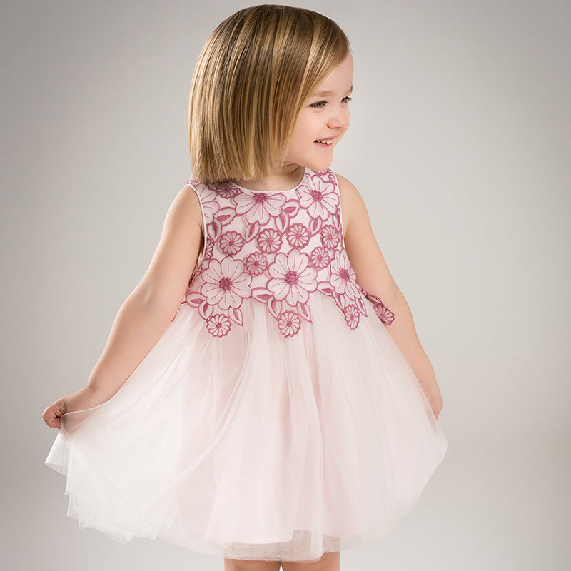 فستان حفلة عيد ميلاد شبكي بدون أكمام للفتيات في الصيف باللون بنفسجي غباري