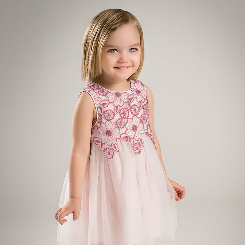 فستان حفلة عيد ميلاد شبكي بدون أكمام للفتيات في الصيف باللون بنفسجي غباري