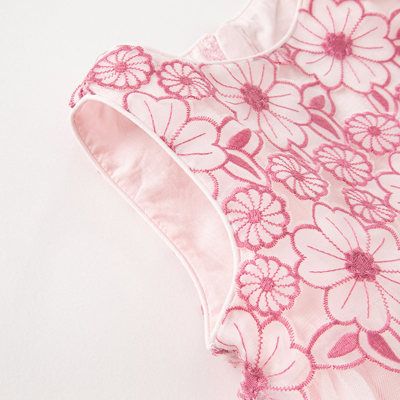 فستان حفلة عيد ميلاد شبكي بدون أكمام للفتيات في الصيف باللون بنفسجي غباري