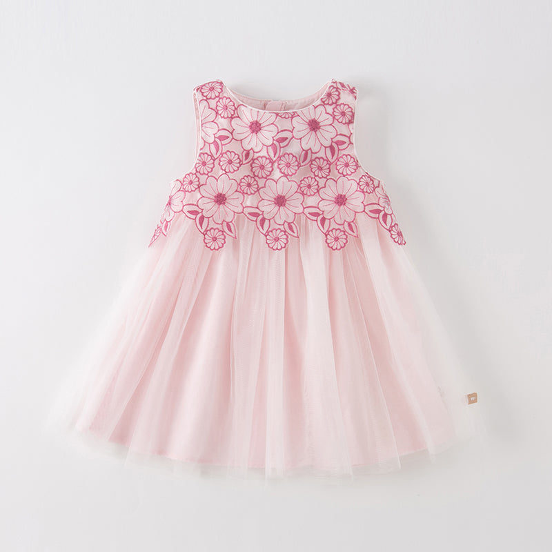 فستان حفلة عيد ميلاد شبكي بدون أكمام للفتيات في الصيف باللون بنفسجي غباري