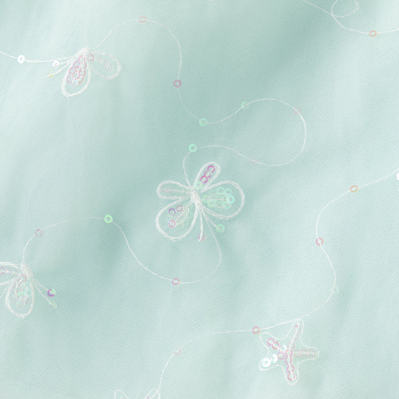 فستان صيفي للبنات، أخضر فيروزي فاتح، شبكي، أسلوب أميرة مع زينة فراشة رومانسية