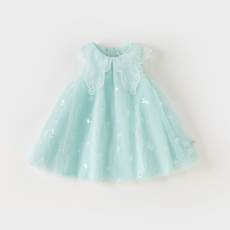 فستان صيفي للبنات، أخضر فيروزي فاتح، شبكي، أسلوب أميرة مع زينة فراشة رومانسية