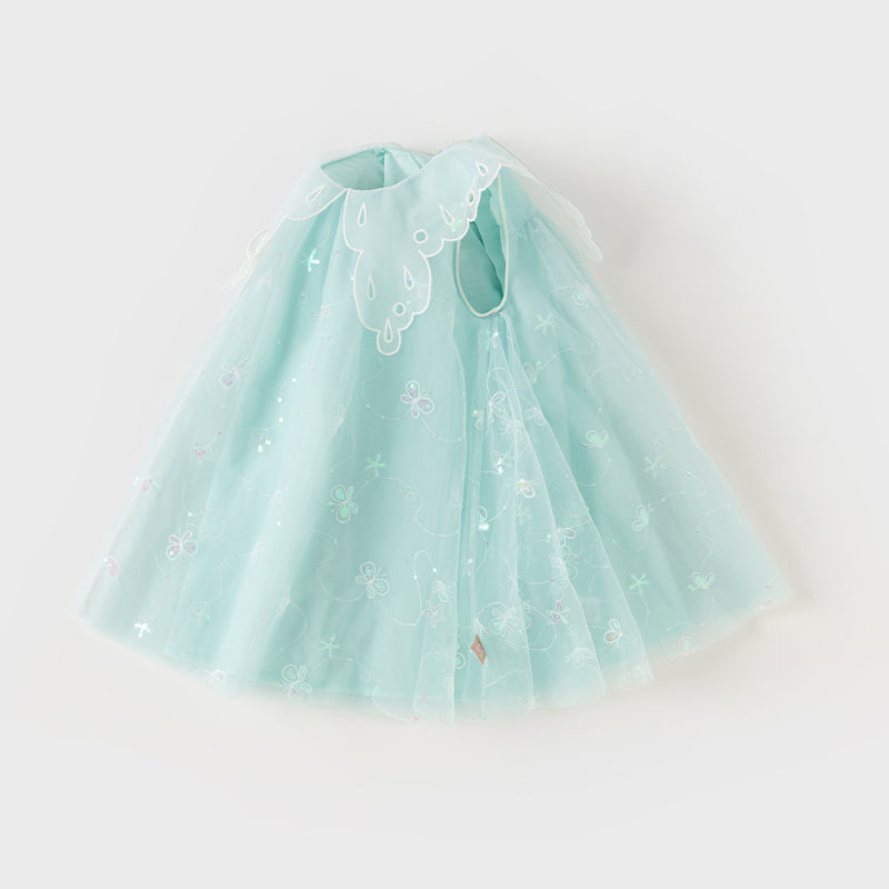 فستان صيفي للبنات، أخضر فيروزي فاتح، شبكي، أسلوب أميرة مع زينة فراشة رومانسية