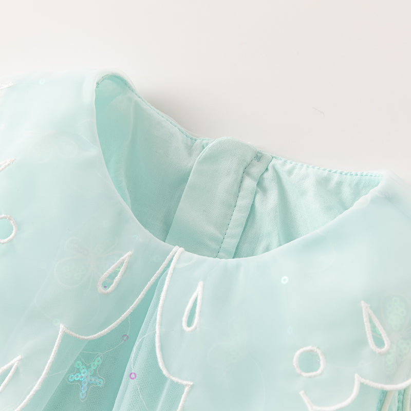 فستان صيفي للبنات، أخضر فيروزي فاتح، شبكي، أسلوب أميرة مع زينة فراشة رومانسية