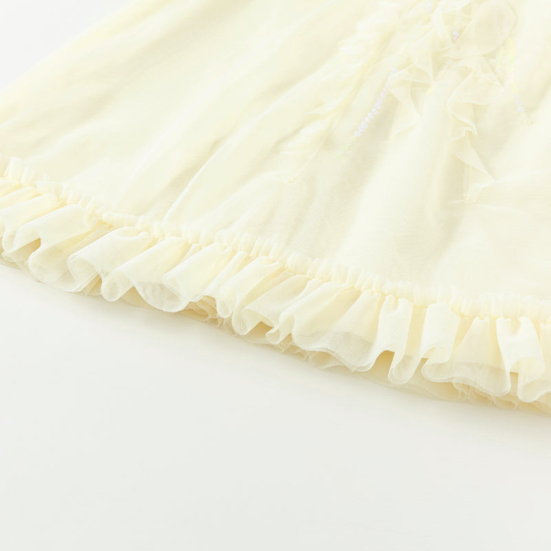 فستان صيفي للبنات الصغيرات من التول باللون الأصفر مزين برسمة قناديل البحر