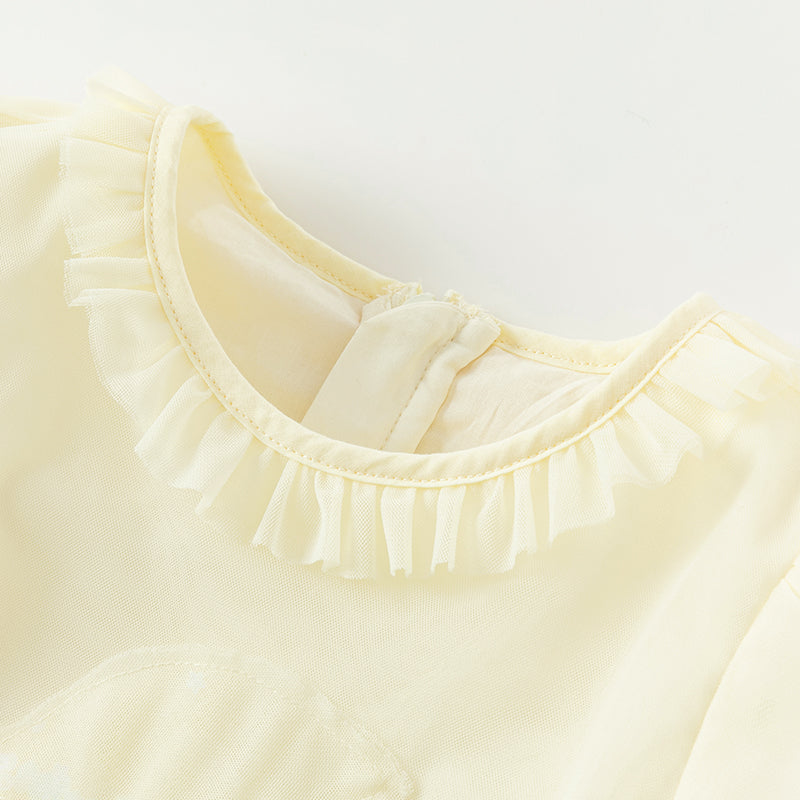 فستان صيفي للبنات الصغيرات من التول باللون الأصفر مزين برسمة قناديل البحر