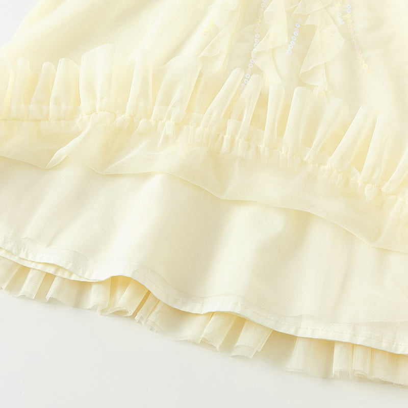 فستان صيفي للبنات الصغيرات من التول باللون الأصفر مزين برسمة قناديل البحر