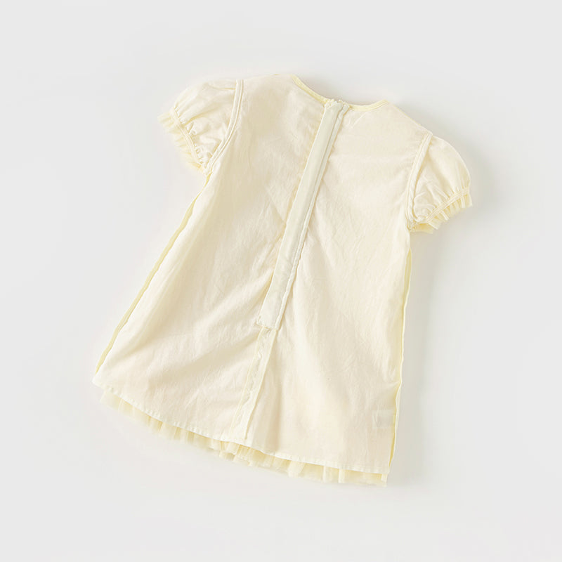 فستان صيفي للبنات الصغيرات من التول باللون الأصفر مزين برسمة قناديل البحر