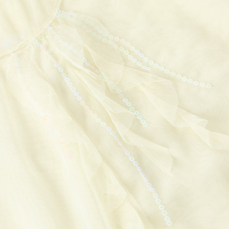 فستان صيفي للبنات الصغيرات من التول باللون الأصفر مزين برسمة قناديل البحر