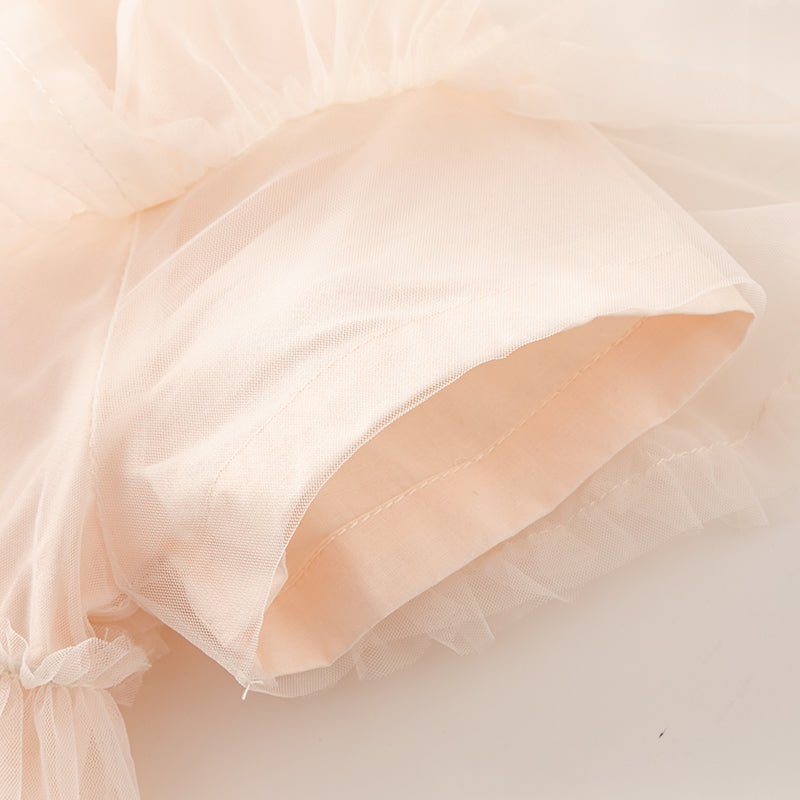 فستان صيفي للبنات الصغيرات من التول باللون الوردي الفاتح بتصميم لطيف (يشمل حقيبة كروس)