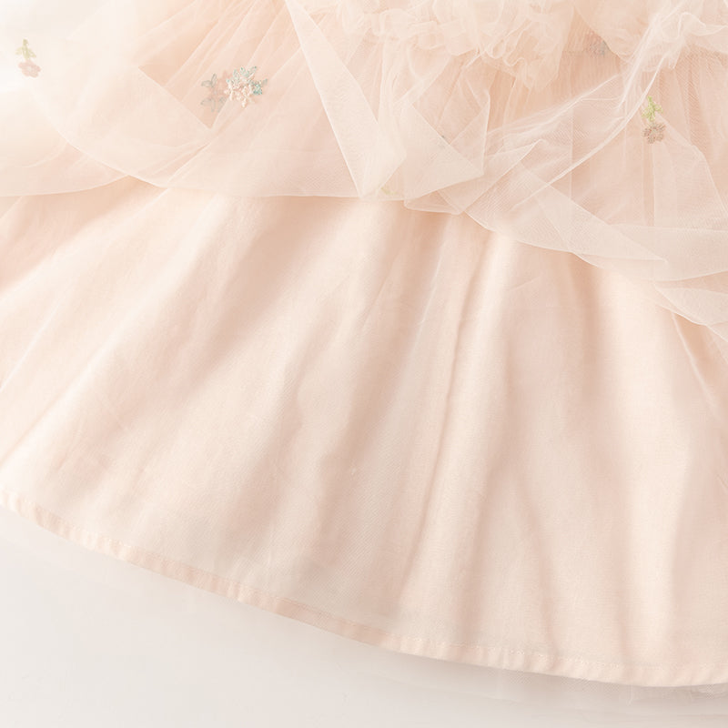 فستان صيفي للبنات الصغيرات من التول باللون الوردي الفاتح بتصميم لطيف (يشمل حقيبة كروس)