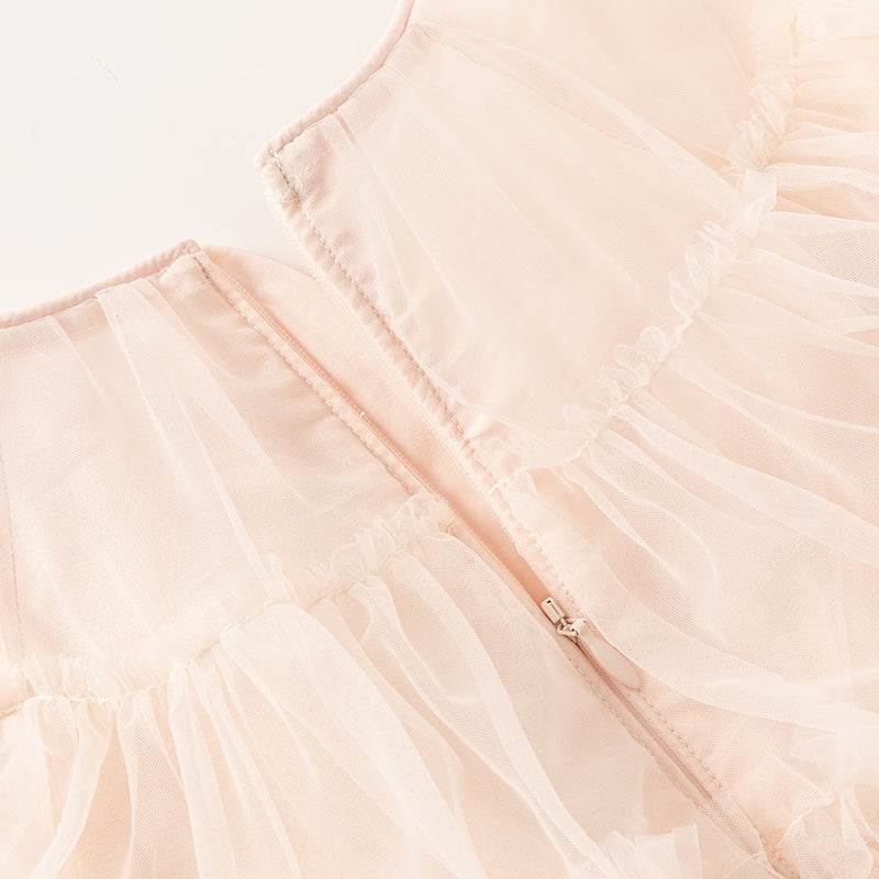 فستان صيفي للبنات الصغيرات من التول باللون الوردي الفاتح بتصميم لطيف (يشمل حقيبة كروس)