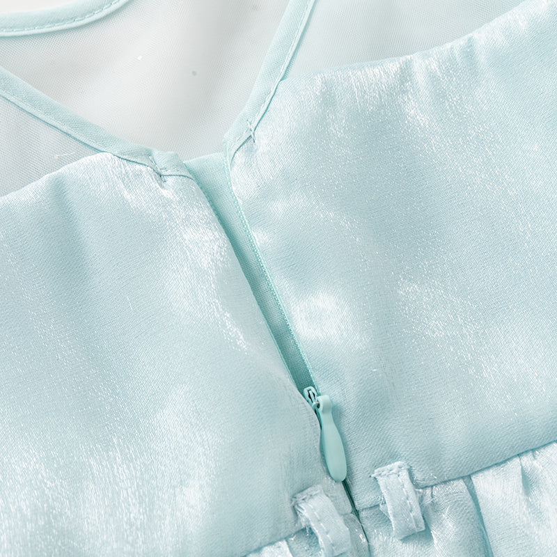 فستان بنات صيفي من التول باللون الأزرق الجليدي تصميم أميري أنيق