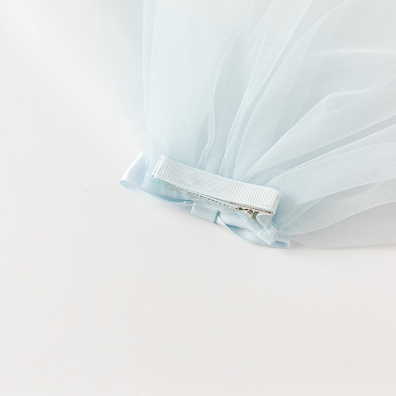 فستان بنات صيفي من التول باللون الأزرق الجليدي تصميم أميري أنيق