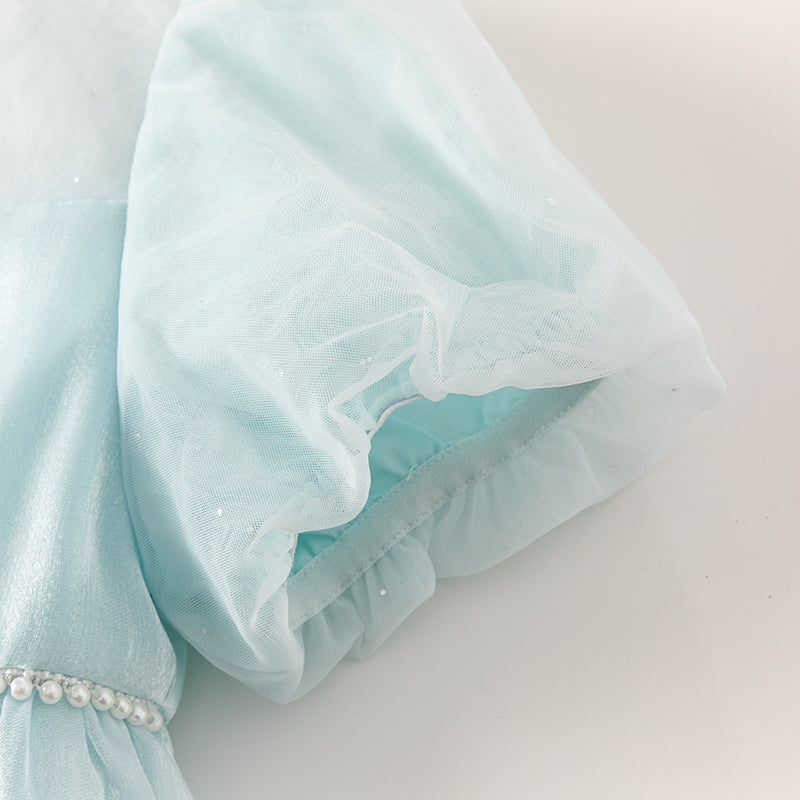 فستان بنات صيفي من التول باللون الأزرق الجليدي تصميم أميري أنيق