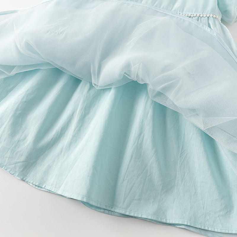 فستان بنات صيفي من التول باللون الأزرق الجليدي تصميم أميري أنيق