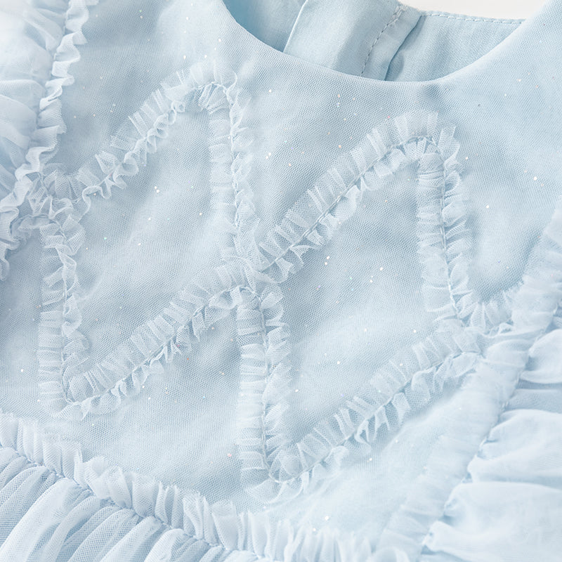 فستان أميرة شبكي متعدد الطبقات بلا أكمام باللون الأزرق لفصل الصيف للفتيات