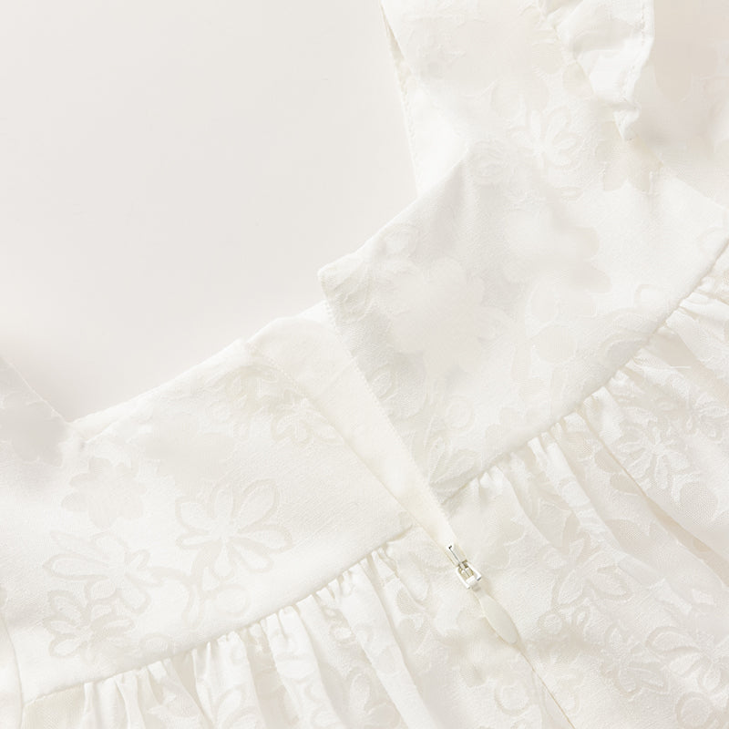 فستان صيفي للبنات الصغيرات من التول الأبيض بأكمام فقاعة وتنورة على شكل حرف A