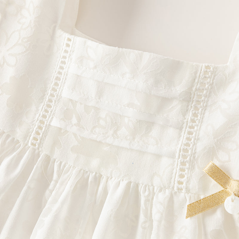 فستان صيفي للبنات الصغيرات من التول الأبيض بأكمام فقاعة وتنورة على شكل حرف A