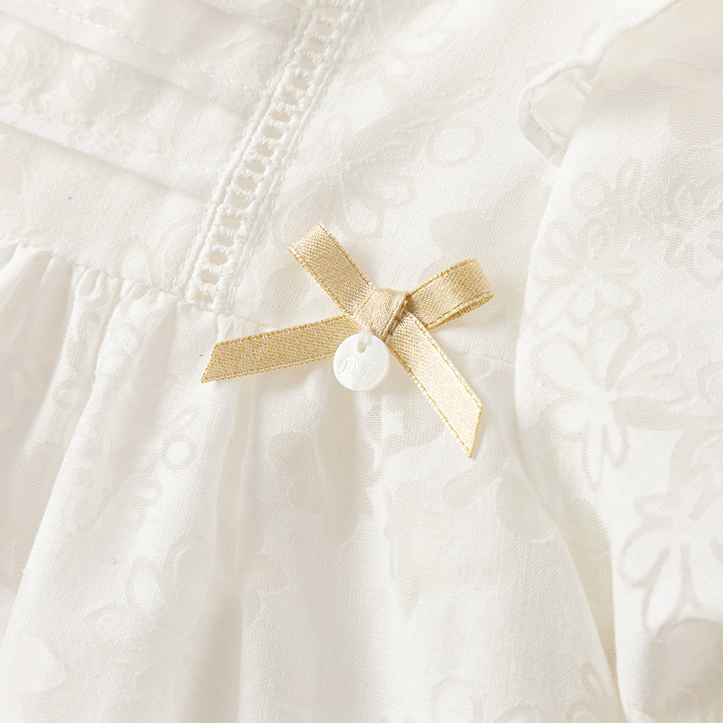 فستان صيفي للبنات الصغيرات من التول الأبيض بأكمام فقاعة وتنورة على شكل حرف A