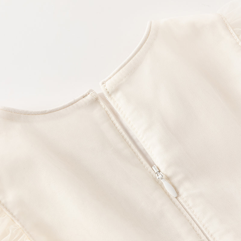 فستان صيفي للبنات الصغيرات من التول الأبيض/الوردي مزين بتطريز زهور بتصميم أميري