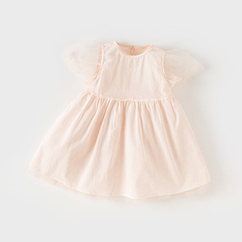 فستان صيفي للبنات الصغيرات من التول الأبيض/الوردي مزين بتطريز زهور بتصميم أميري