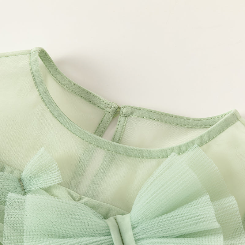 فستان صيفي للبنات الصغيرات من التول الأخضر بدون أكمام بتصميم مناسب للحفلات