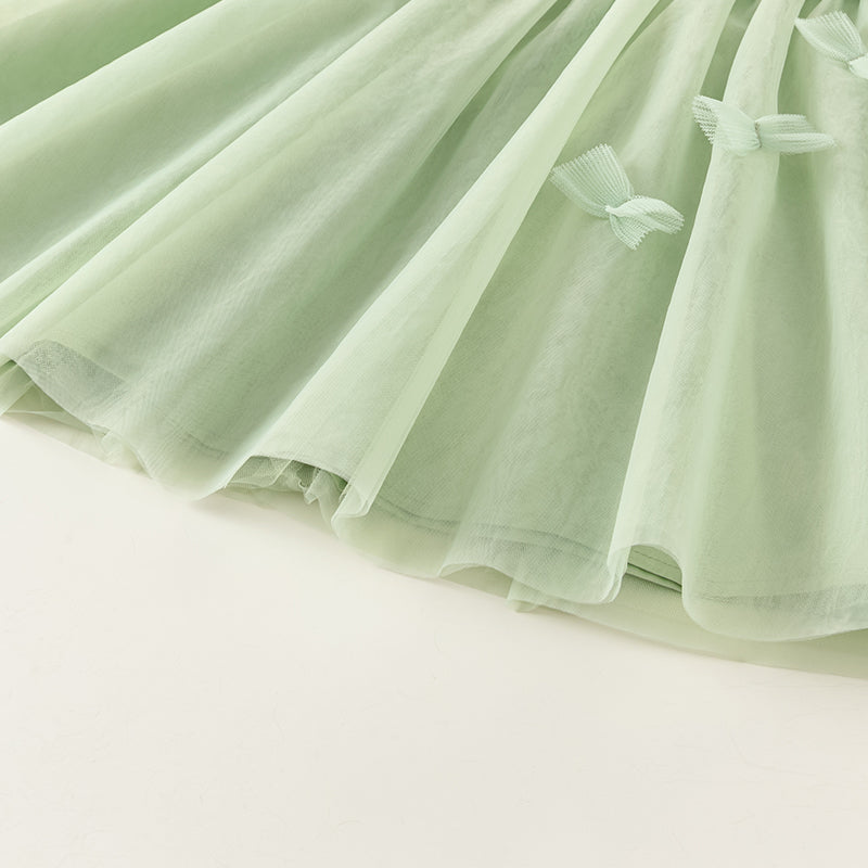 فستان صيفي للبنات الصغيرات من التول الأخضر بدون أكمام بتصميم مناسب للحفلات