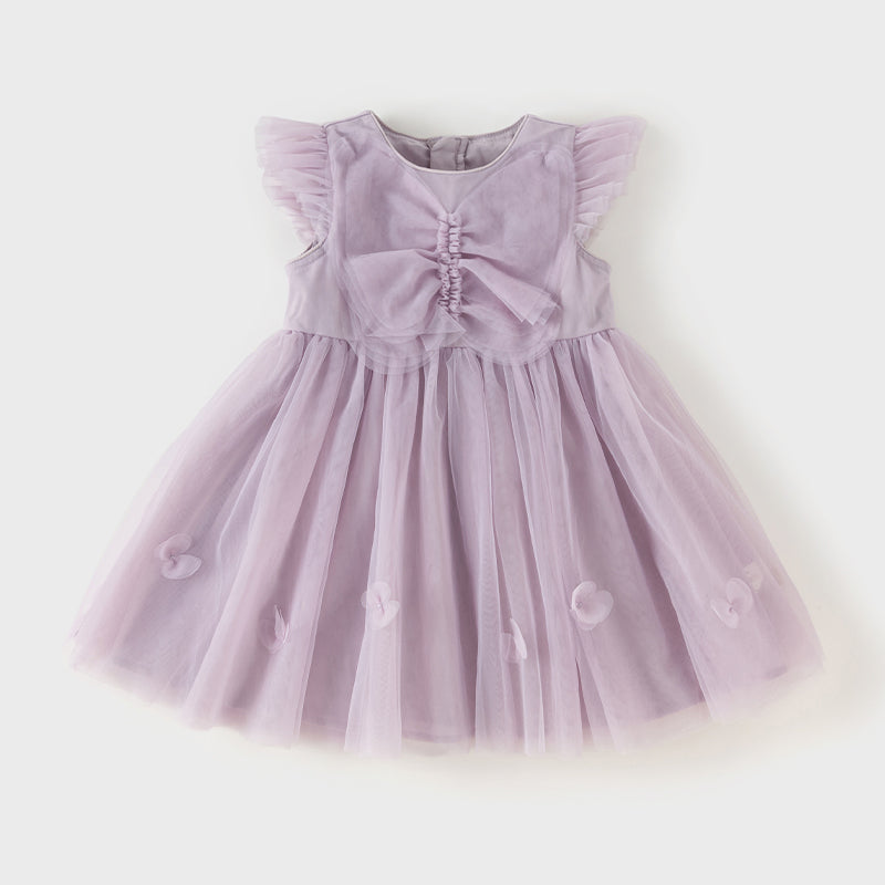 فستان صيفي للبنات الصغيرات من التول باللون البنفسجي مزين بفراشات
