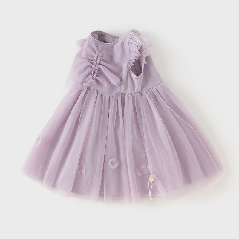 فستان صيفي للبنات الصغيرات من التول باللون البنفسجي مزين بفراشات