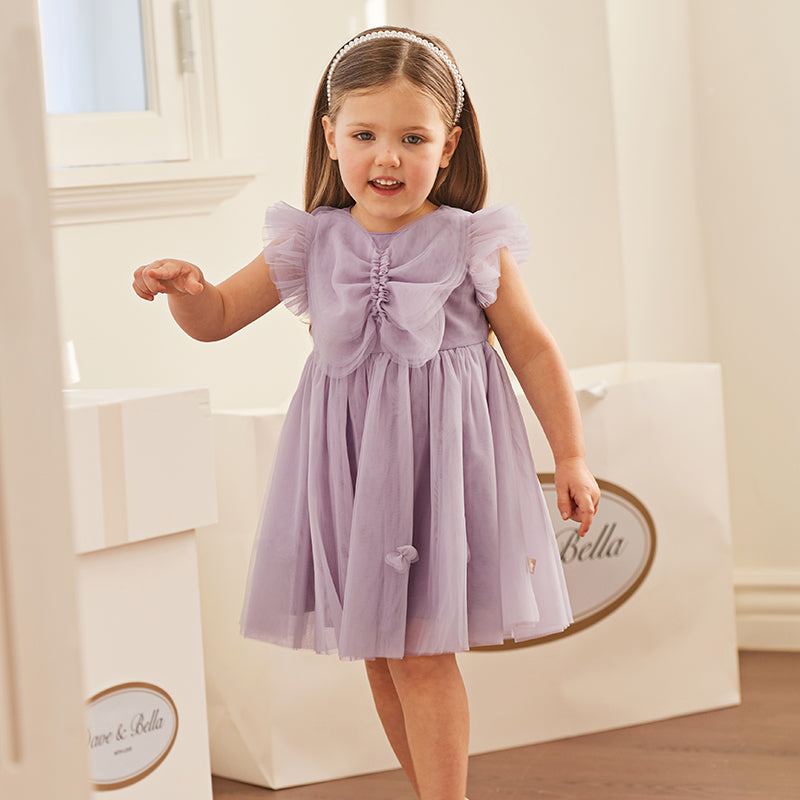 فستان صيفي للبنات الصغيرات من التول باللون البنفسجي مزين بفراشات