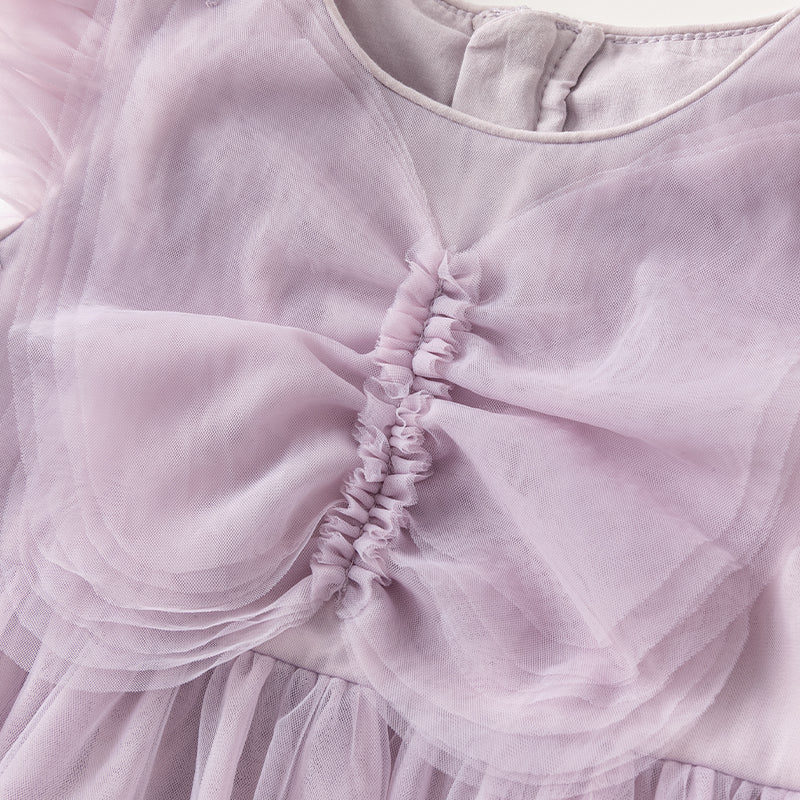 فستان صيفي للبنات الصغيرات من التول باللون البنفسجي مزين بفراشات