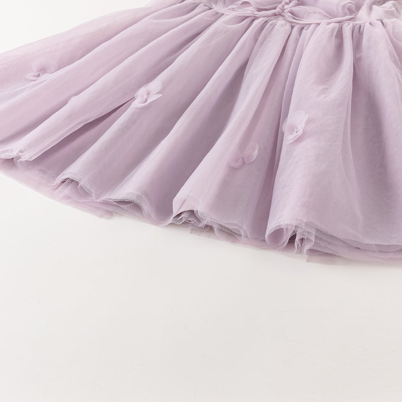 فستان صيفي للبنات الصغيرات من التول باللون البنفسجي مزين بفراشات