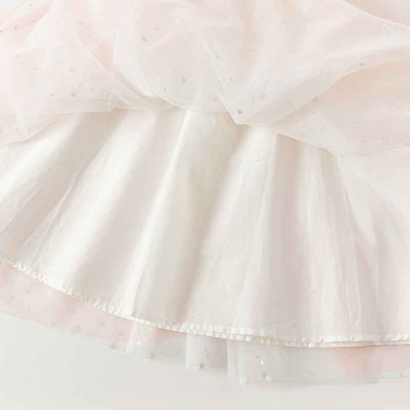 فستان صيفي للبنات الصغيرات بدون أكمام من التول الوردي المتدرج مزين بترتر متلألئ