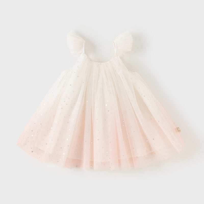 فستان صيفي للبنات الصغيرات بدون أكمام من التول الوردي المتدرج مزين بترتر متلألئ