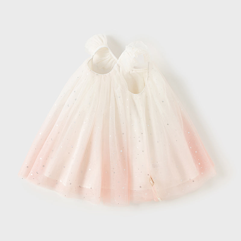 فستان صيفي للبنات الصغيرات بدون أكمام من التول الوردي المتدرج مزين بترتر متلألئ