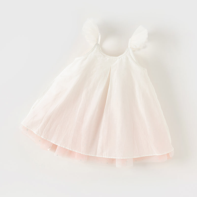 فستان صيفي للبنات الصغيرات بدون أكمام من التول الوردي المتدرج مزين بترتر متلألئ