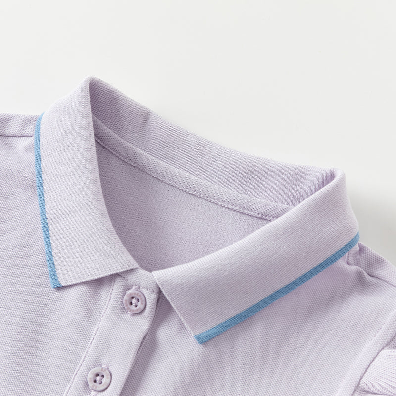 فستان بنات صيفي باللون البنفسجي من قماش محبوك مع تنورة تول، بأسلوب غير رسمي