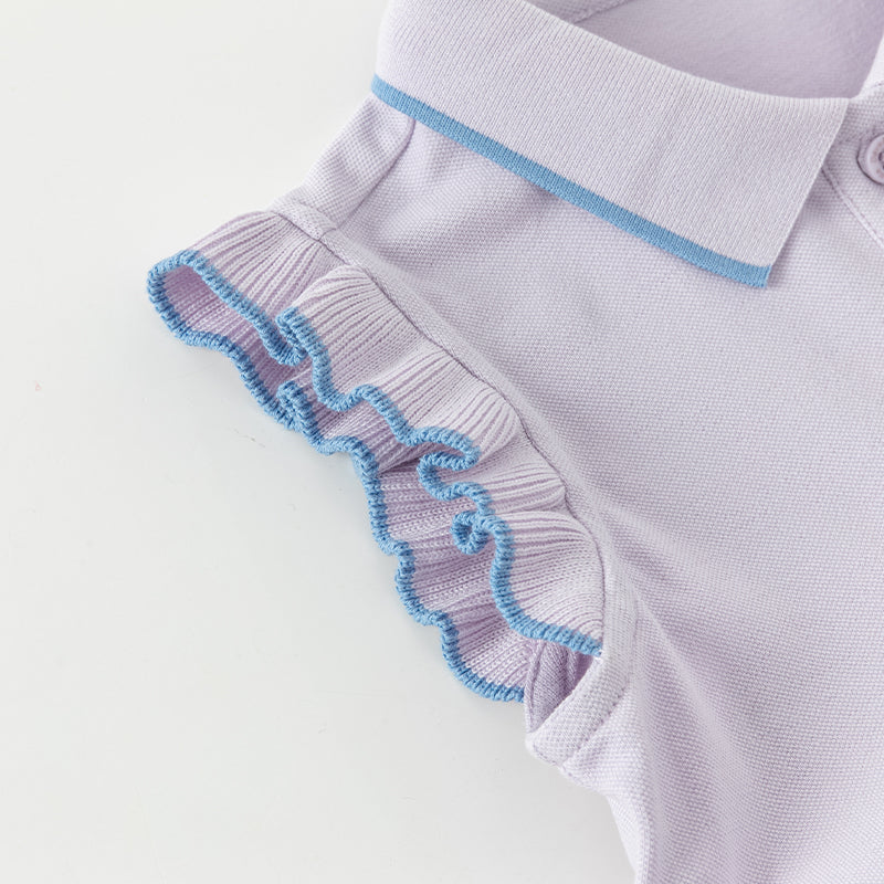 فستان بنات صيفي باللون البنفسجي من قماش محبوك مع تنورة تول، بأسلوب غير رسمي