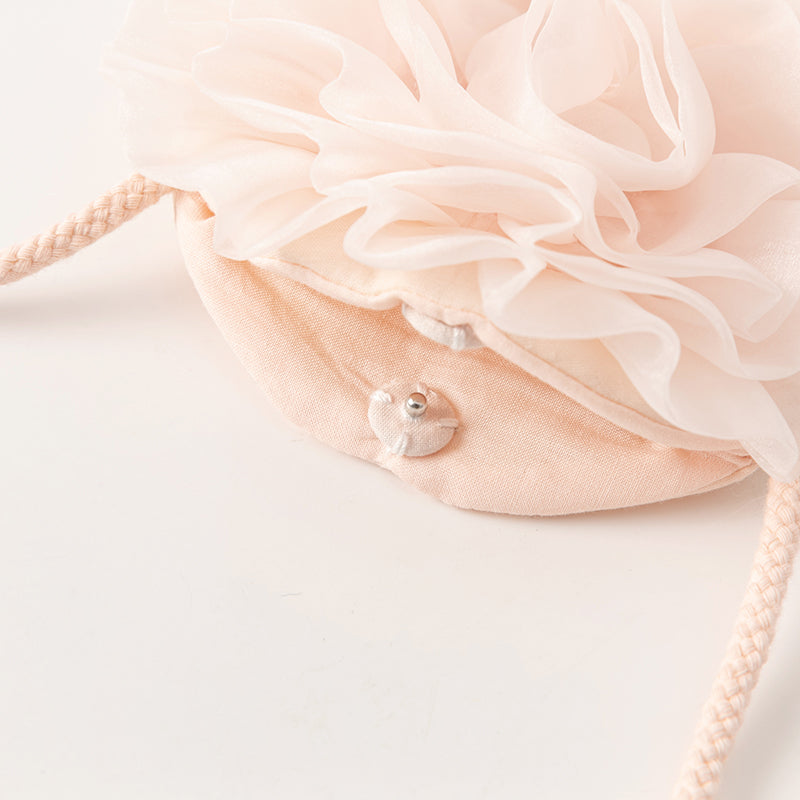 فستان شبكي وردي فاتح لحمي صيفي للفتيات مع تطريز ووشاح كتف زخرفي (يشمل حقيبة كروس)