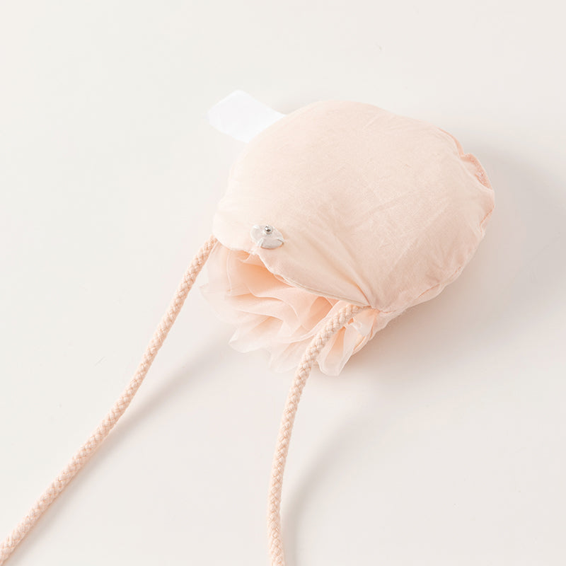 فستان شبكي وردي فاتح لحمي صيفي للفتيات مع تطريز ووشاح كتف زخرفي (يشمل حقيبة كروس)