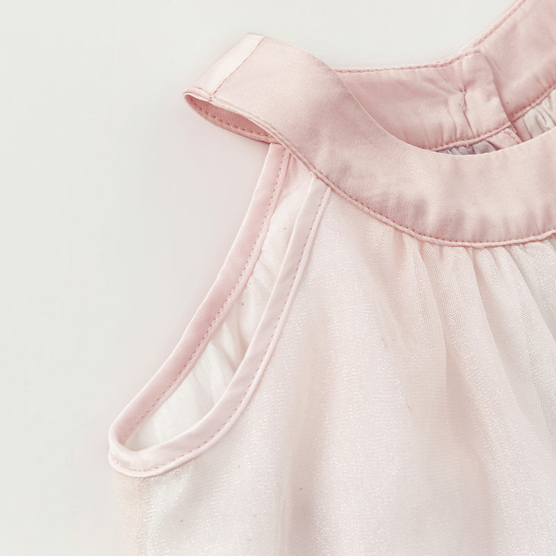 فستان صيفي للبنات الصغيرات من التول الوردي مزين بنجوم من الترتر