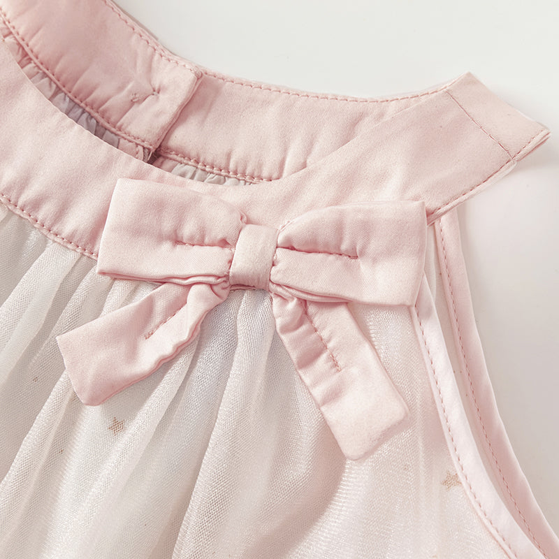 فستان صيفي للبنات الصغيرات من التول الوردي مزين بنجوم من الترتر