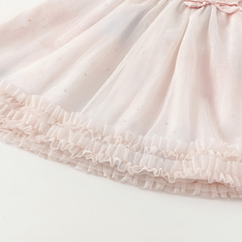 فستان صيفي للبنات الصغيرات من التول الوردي مزين بنجوم من الترتر