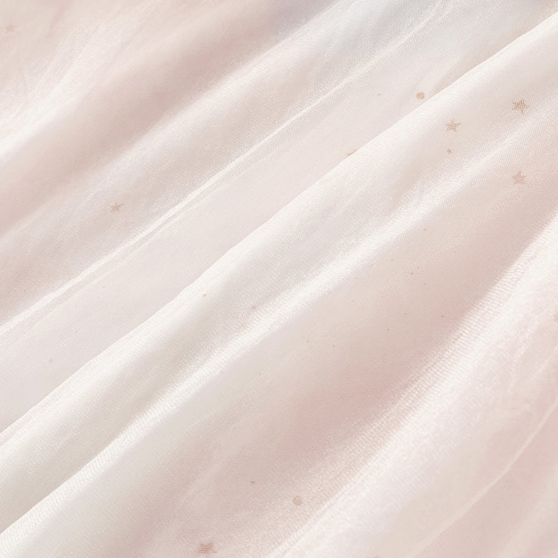 فستان صيفي للبنات الصغيرات من التول الوردي مزين بنجوم من الترتر