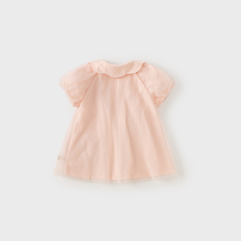 فستان بنات صيفي من التول باللون الوردي بتصميم لطيف