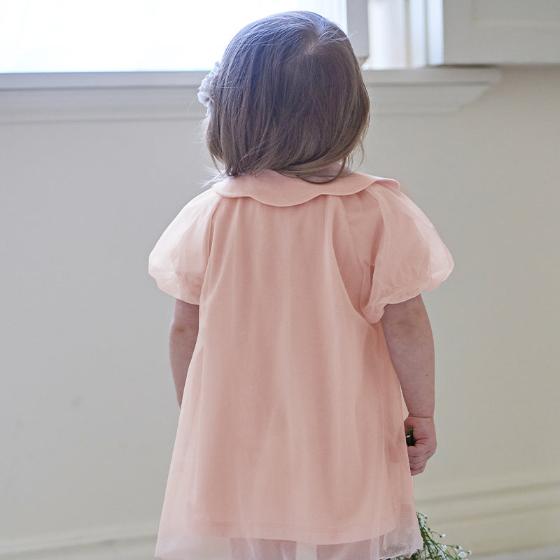 فستان بنات صيفي من التول باللون الوردي بتصميم لطيف