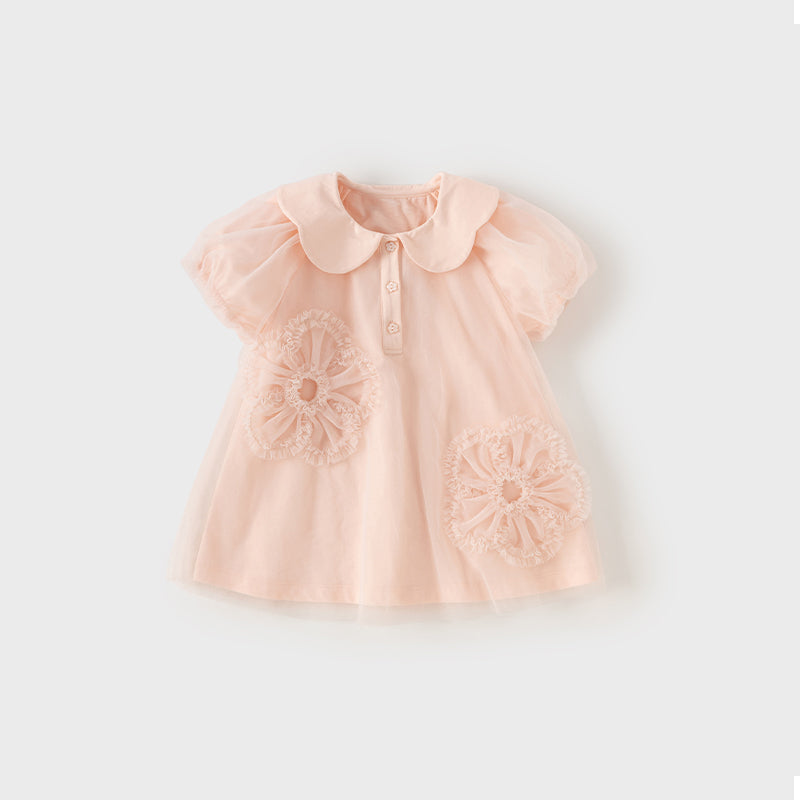 فستان بنات صيفي من التول باللون الوردي بتصميم لطيف